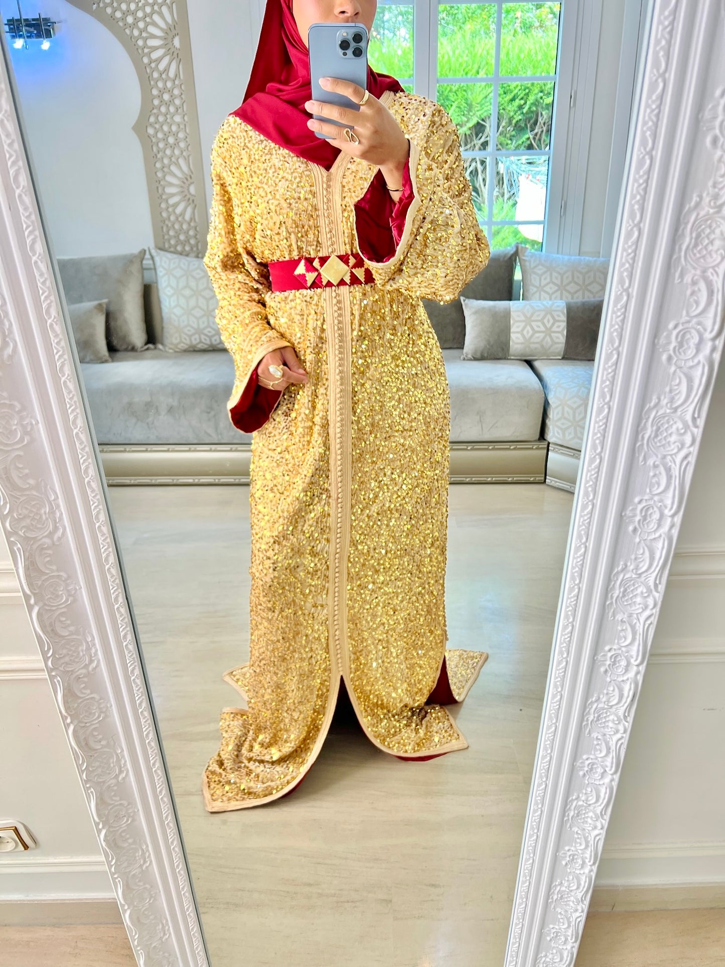 Caftan Sequin doré et rouge