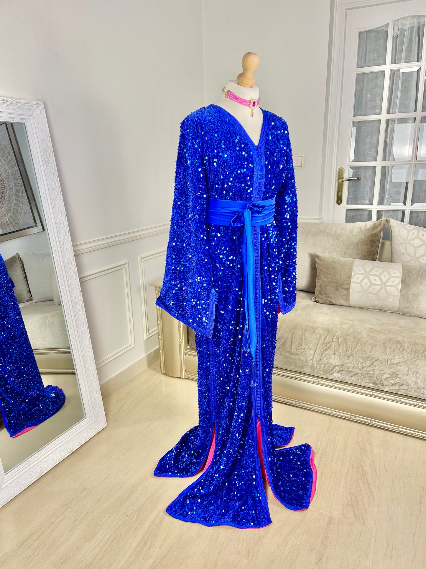 Caftan Sequin bleu et rose