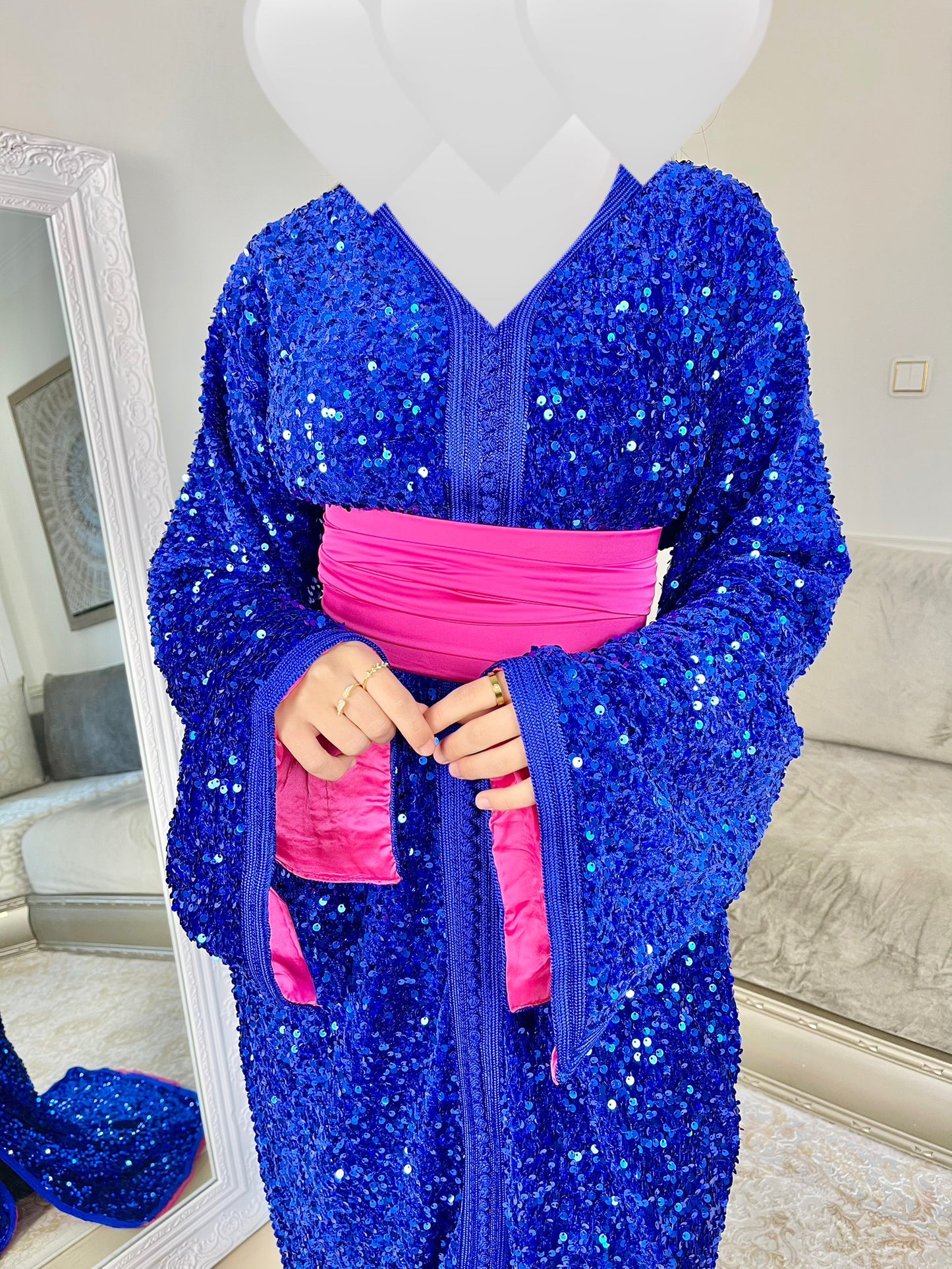 Caftan Sequin bleu et rose