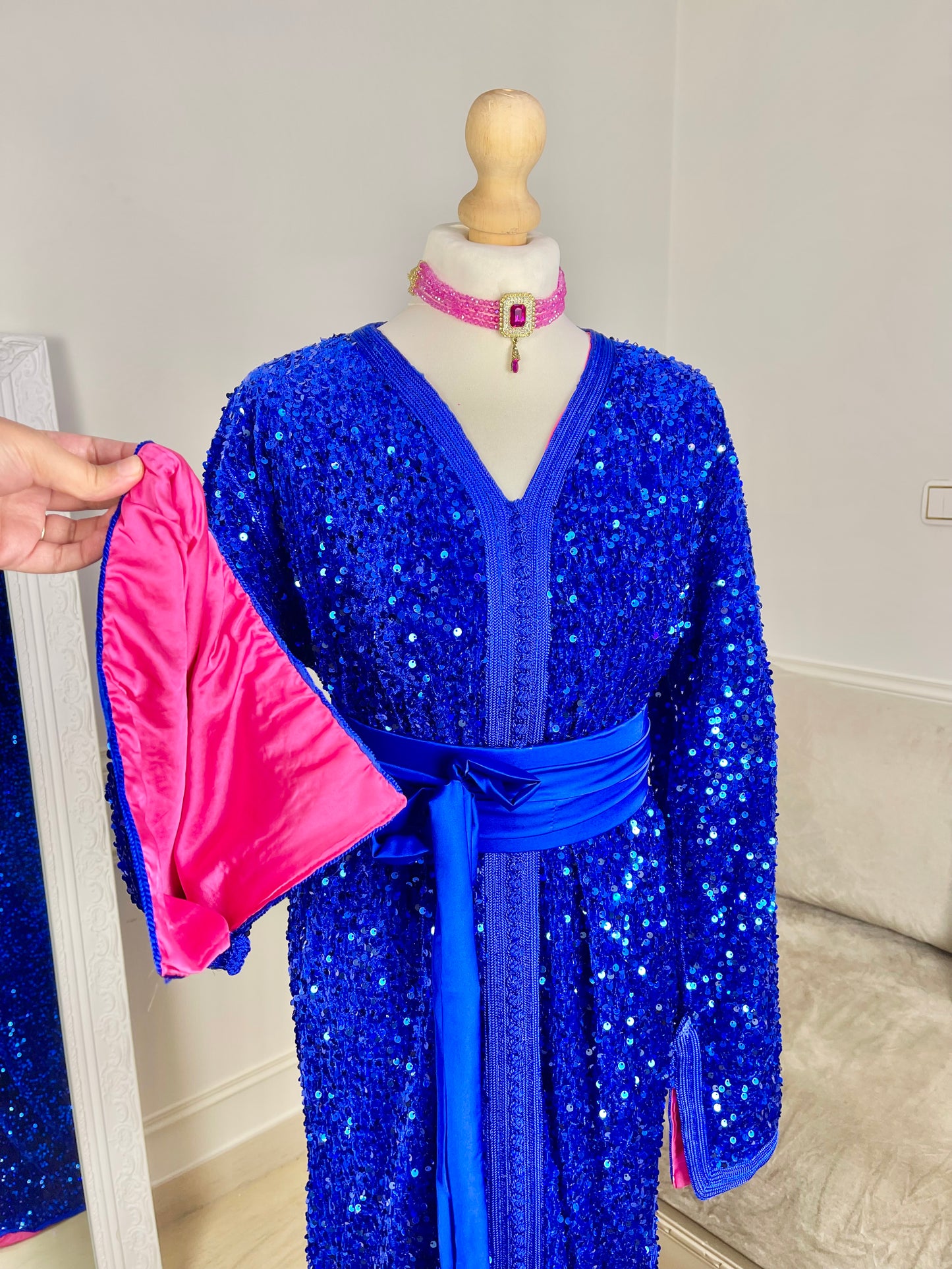 Caftan Sequin bleu et rose