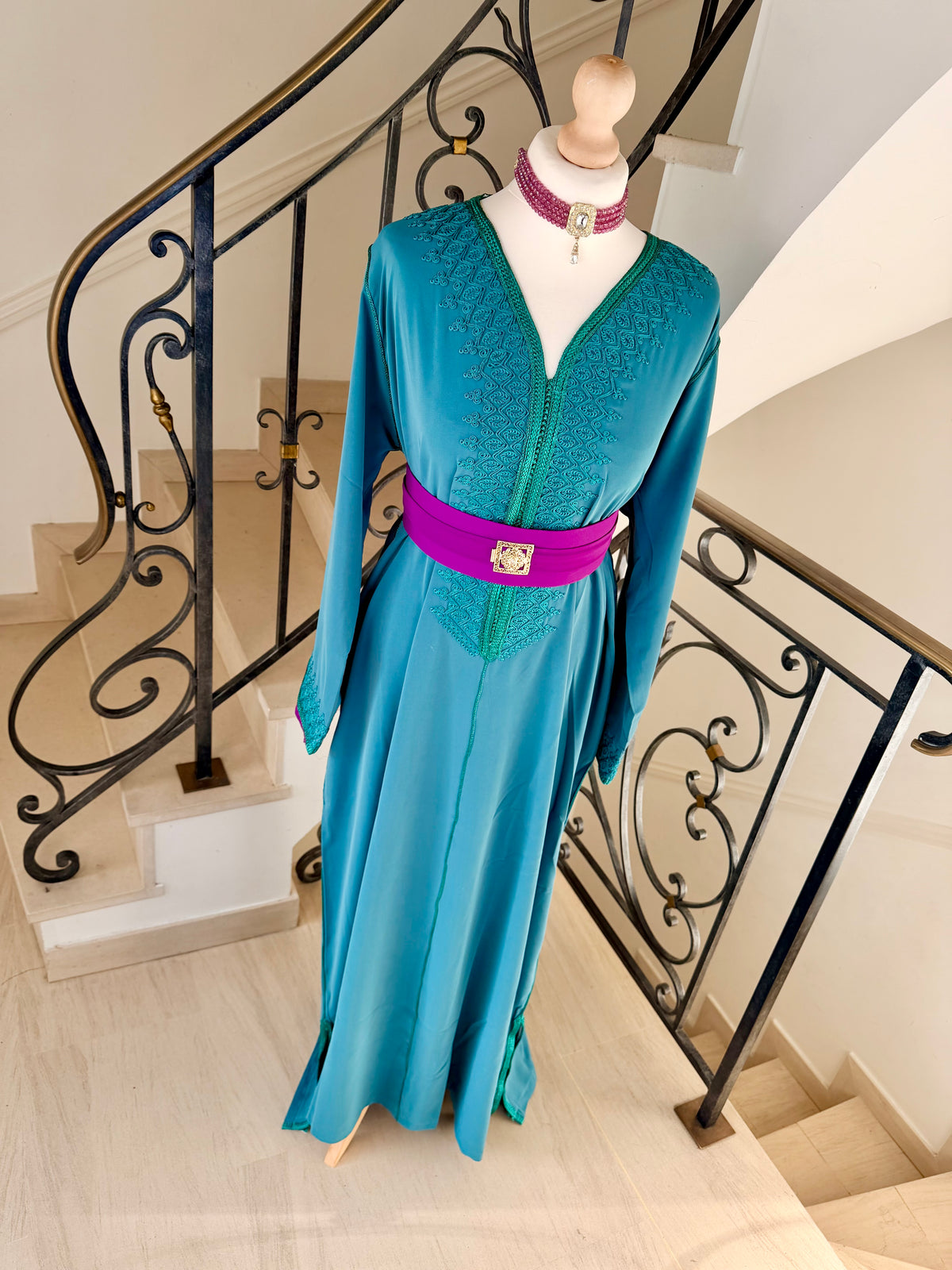 Caftan Aïcha bleu canard