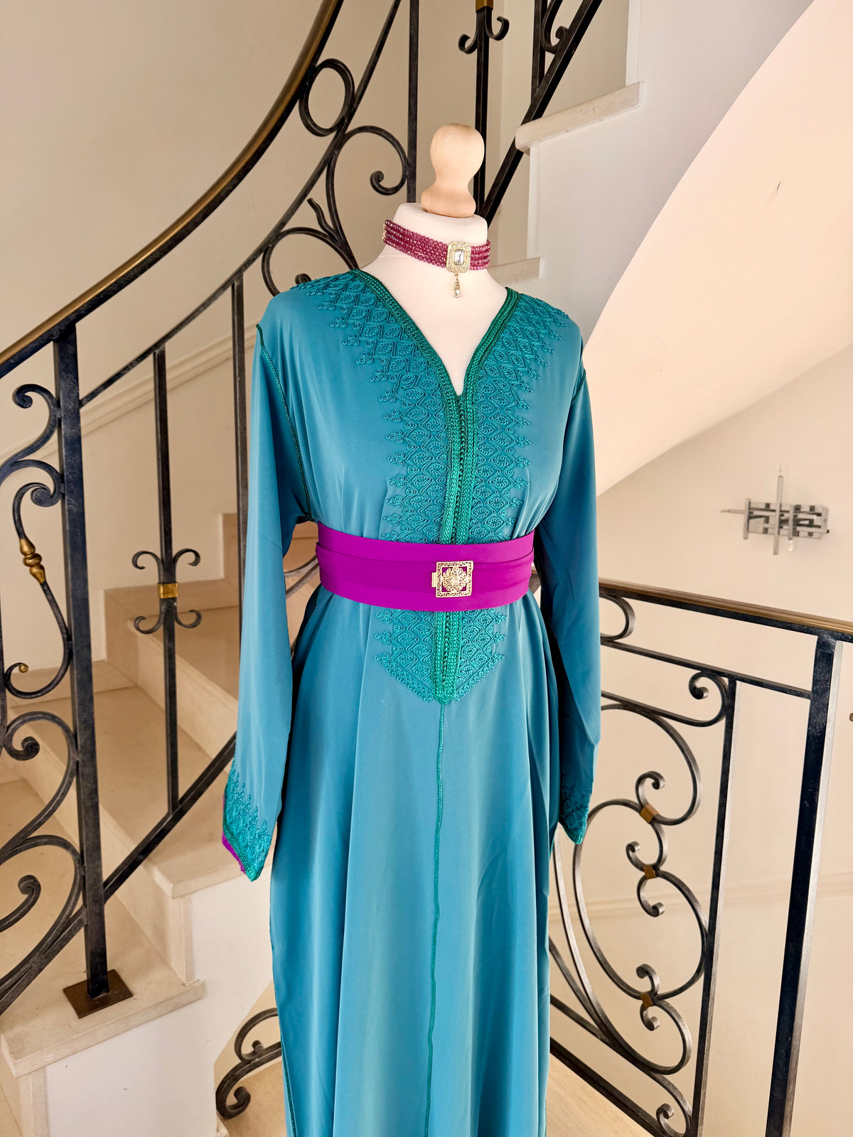 Caftan Aïcha bleu canard