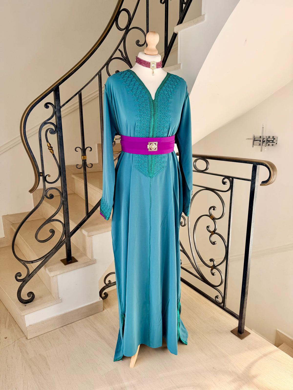 Caftan Aïcha bleu canard