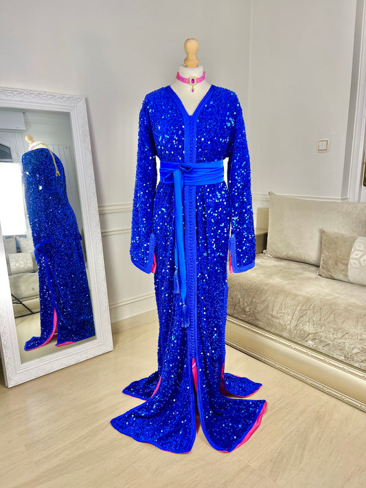 Caftan Sequin bleu et rose