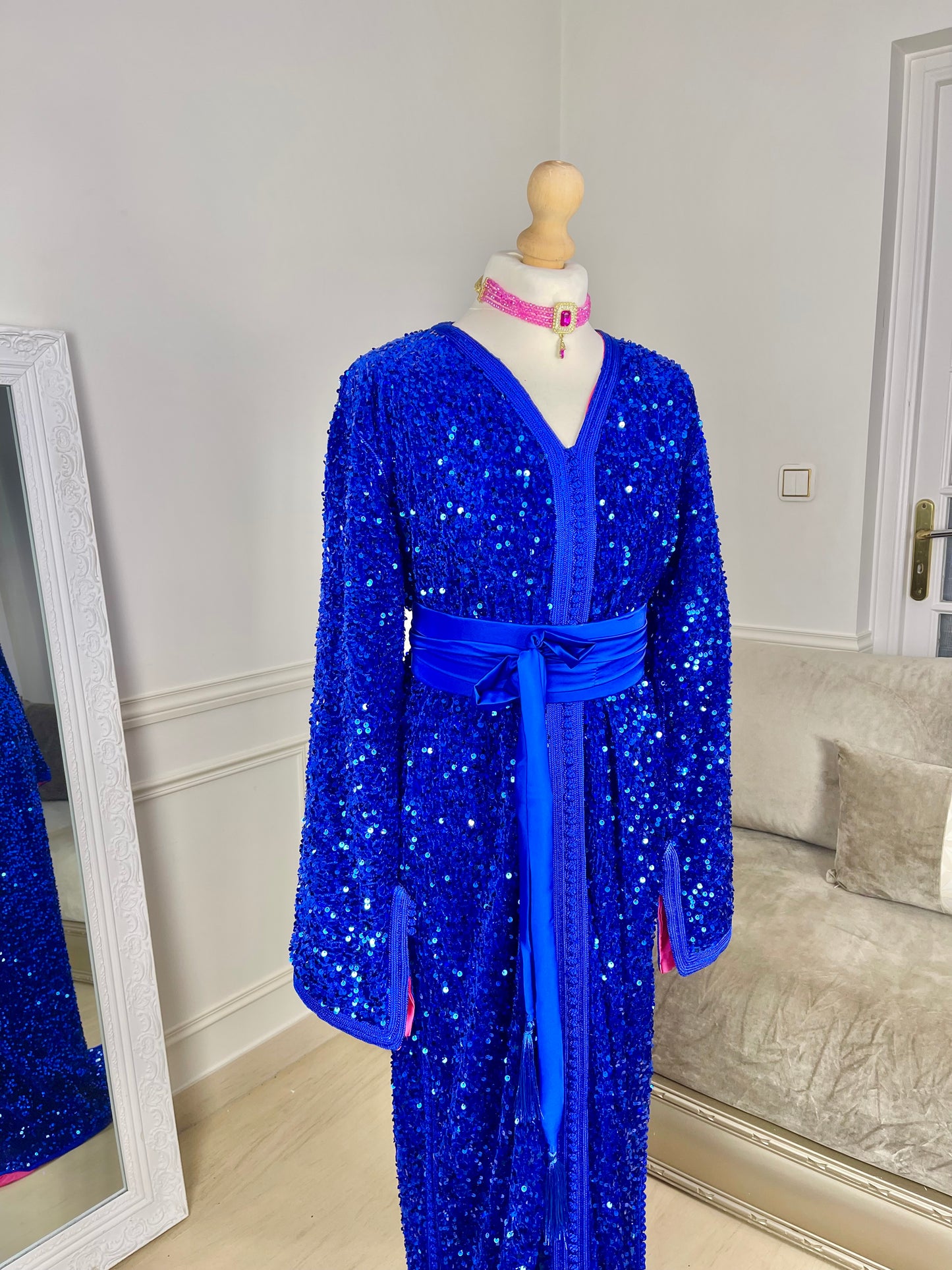 Caftan Sequin bleu et rose