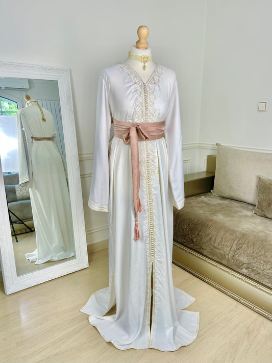 Caftan Najah blanc et rose