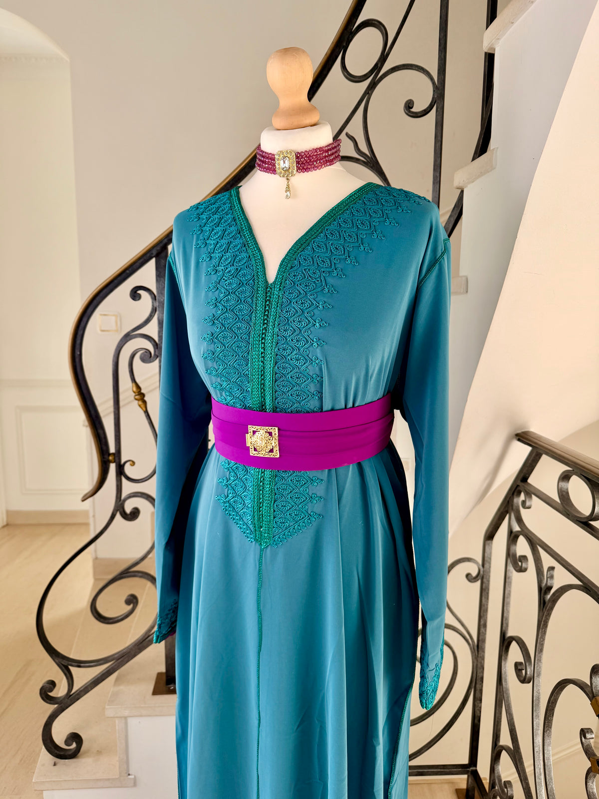 Caftan Aïcha bleu canard
