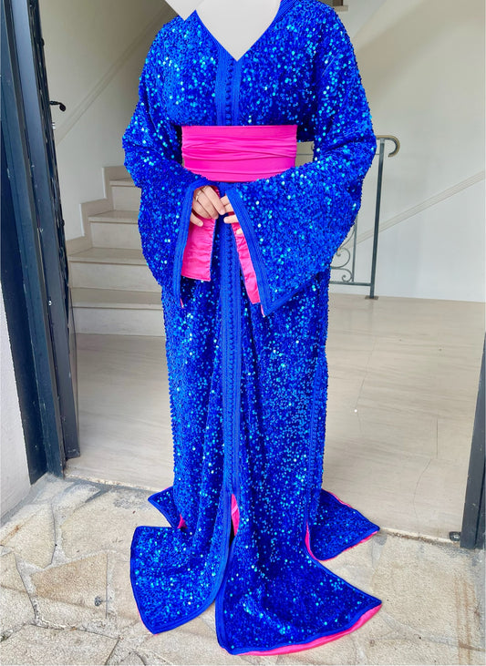 Caftan Sequin bleu et rose