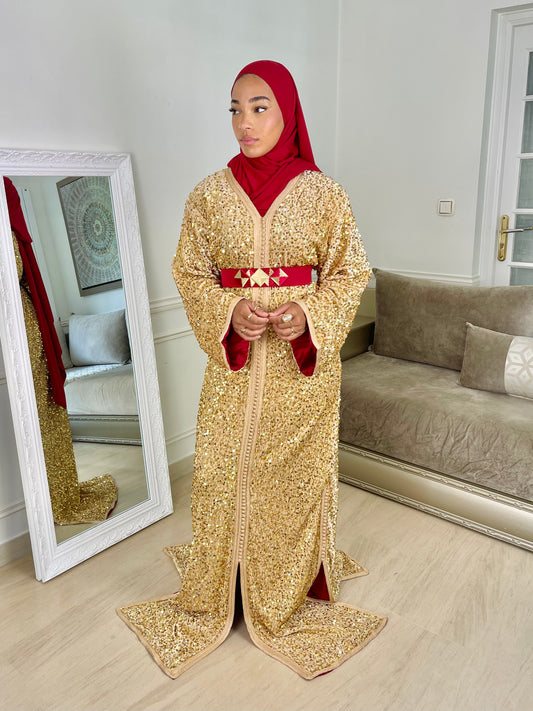 Caftan Sequin doré et rouge